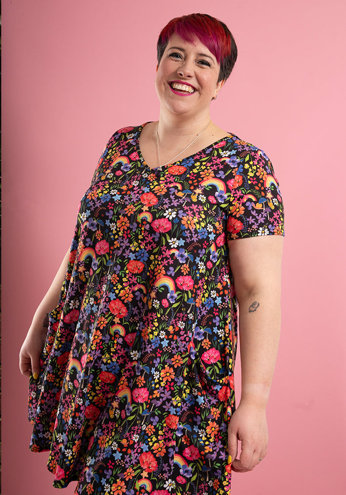 Eighth angle of Wren Garden Rainbow Floral Print Jersey A-Line Tunic