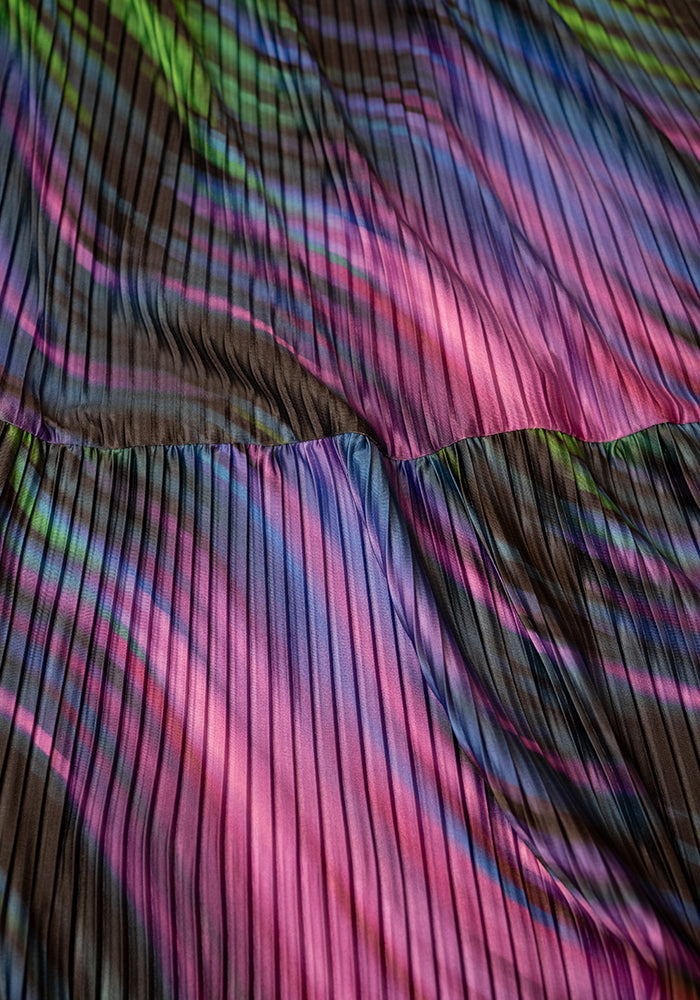 Second angle of Zahira Inky Swirl Print Tiered Hem Dress