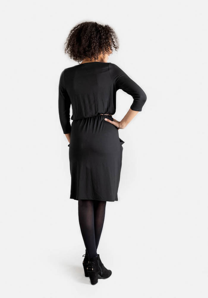 Fourth angle of Olive Black Blouson Waist Dress