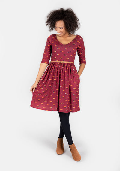 Freya Wine Fox Print Dress