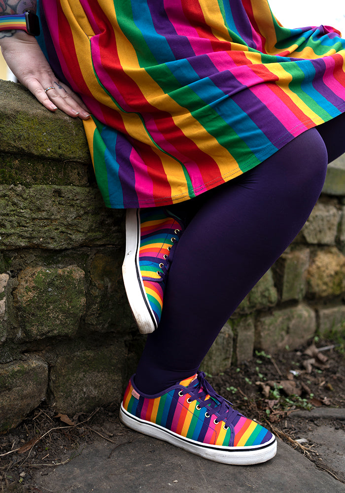 Multicoloured Stripe Print Canvas Pumps