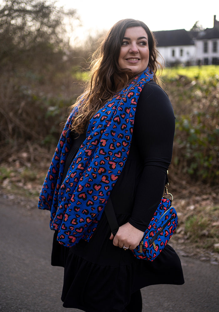 Blue Animal Heart Print Scarf