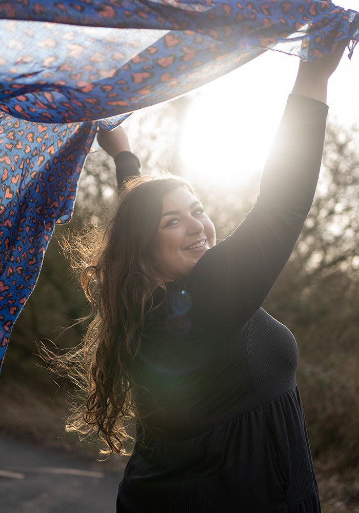 Blue Animal Heart Print Scarf