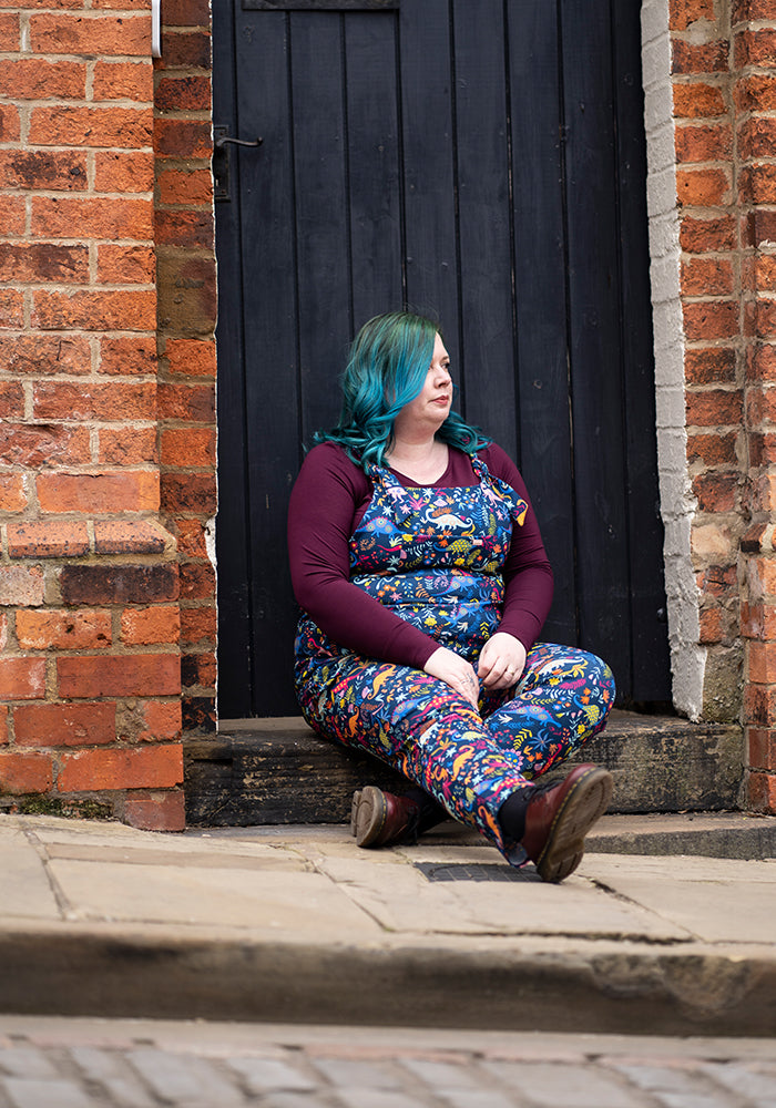 Tenth angle of Jordan Dinosaur Print Textured Crepe Dungaree