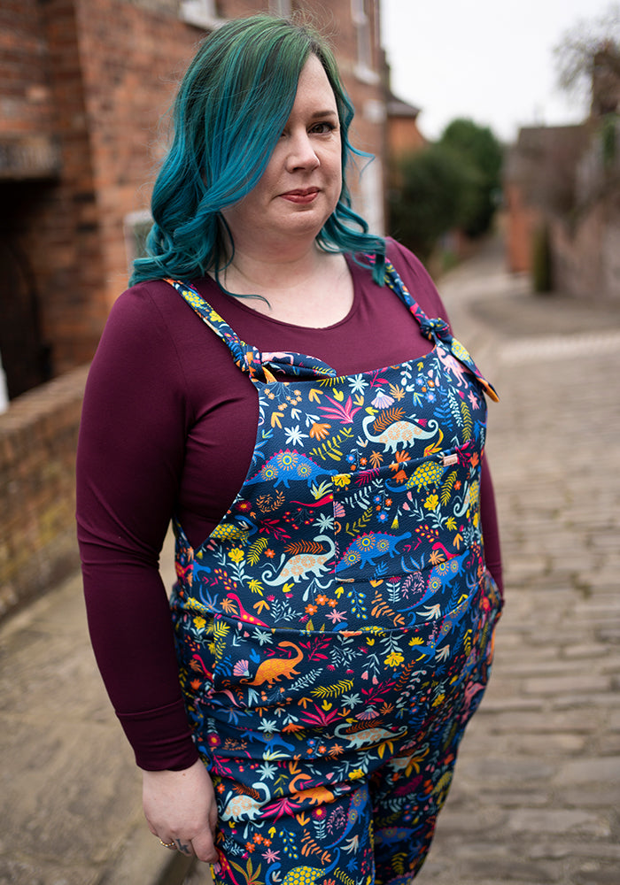 Eighth angle of Jordan Dinosaur Print Textured Crepe Dungaree