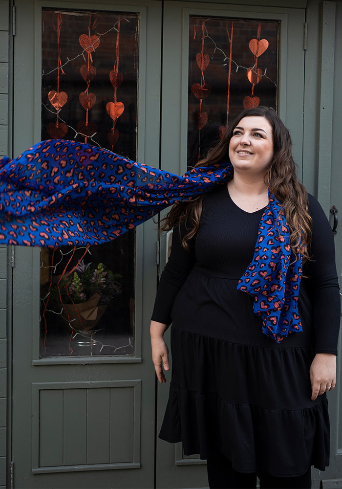 Blue Animal Heart Print Scarf