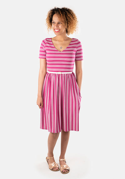 Adelaide Cerise & Ecru Stripe Dress