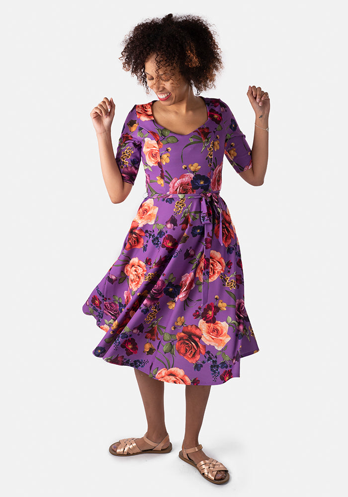 Alberta Purple Floral Swing Dress