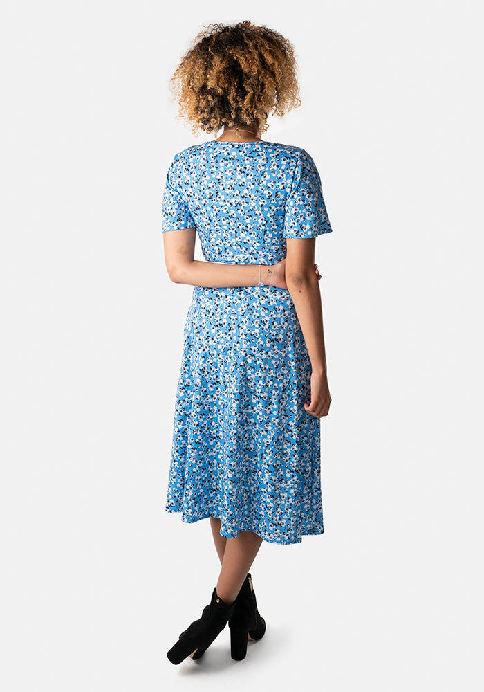 Alissa Blue Ditsy Floral Print Midi Dress