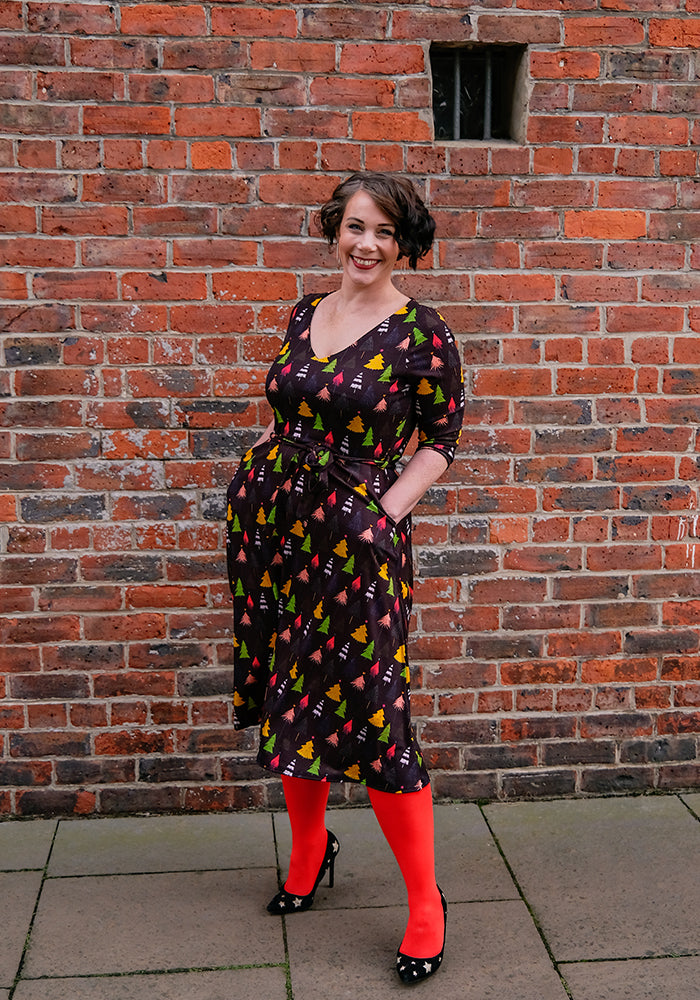 Alpine Colourful Christmas Tree Print Midi Dress