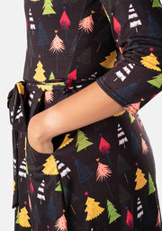 Alpine Colourful Christmas Tree Print Midi Dress