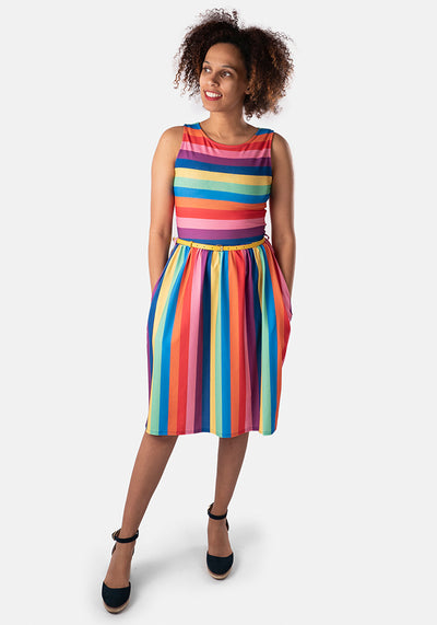 Anela Rainbow Stripe Print Dress
