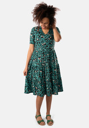 Angelique Green Animal Print Tiered Hem Dress