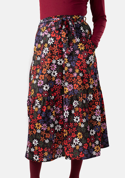 Aramis Ditsy Floral Print Tiered Hem Midi Skirt