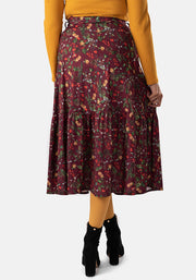 Aramis Holly Mistletoe & Nuts Print Tiered Hem Midi Skirt