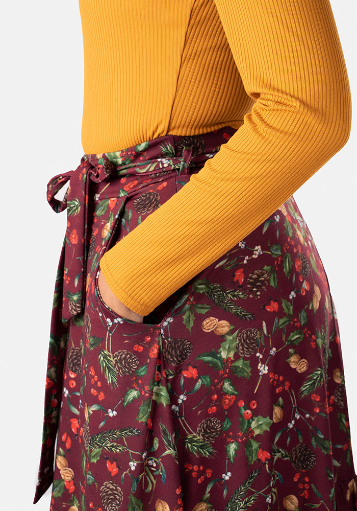 Aramis Holly Mistletoe & Nuts Print Tiered Hem Midi Skirt