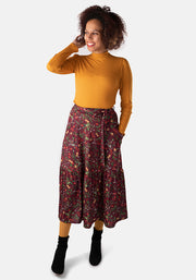 Aramis Holly Mistletoe & Nuts Print Tiered Hem Midi Skirt