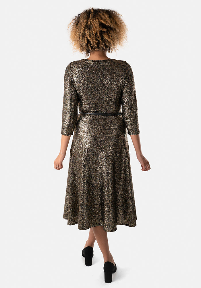 Aurum Black & Gold Sparkle Midi Dress