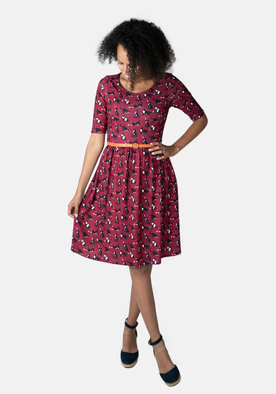 Bailey Wine Cat Print Dress