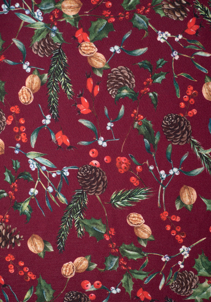 Aramis Holly Mistletoe & Nuts Print Tiered Hem Midi Skirt