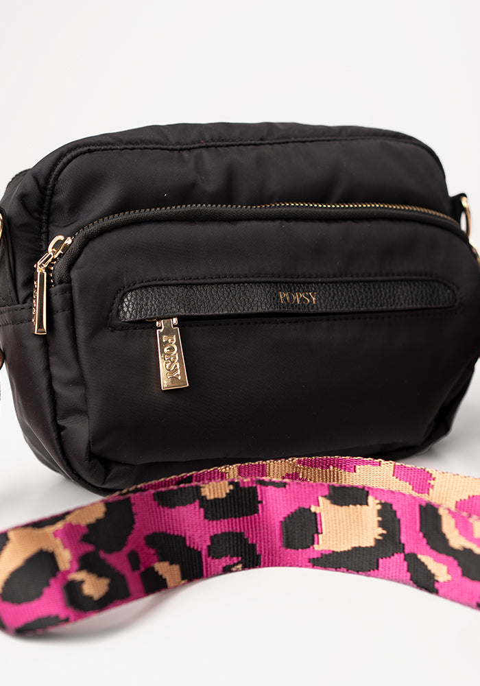 Ninth angle of Black Cross Body Bag with Interchangeable Straps