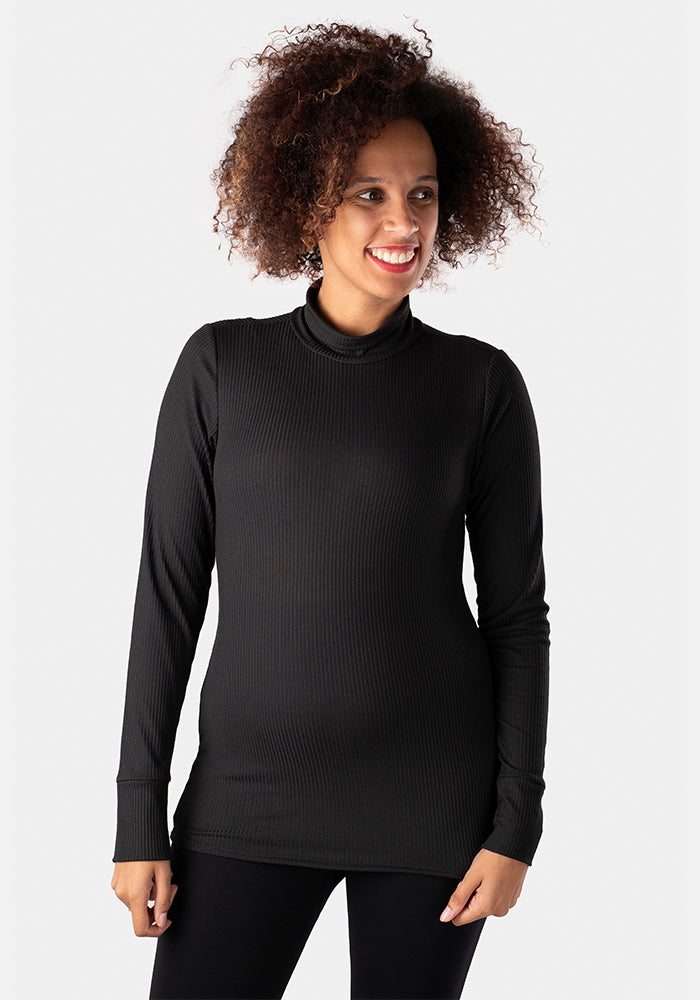 Front view of Black Polo Neck Top