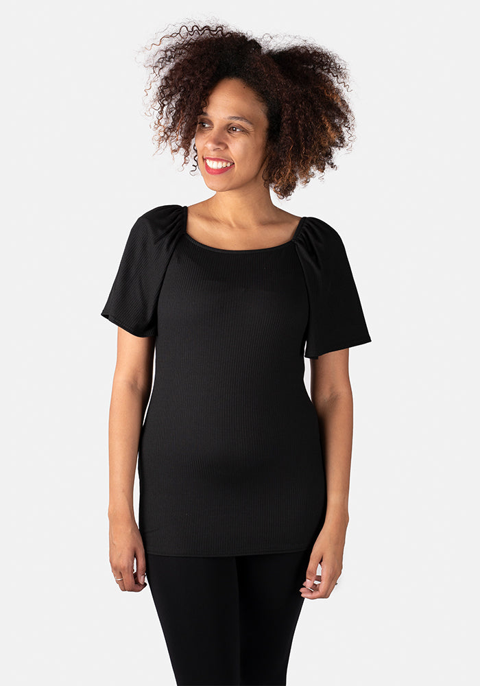 Black Square Neck Top