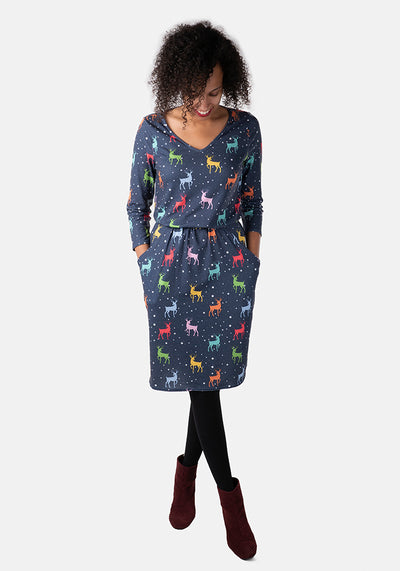 Blitzen Multi Coloured Reindeer Print Dress