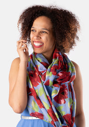 Blue Floral Print Scarf