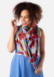 Blue Floral Print Scarf