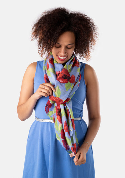 Blue Floral Print Scarf