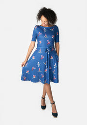 Liv Blue Hummingbird Bird Print Dress