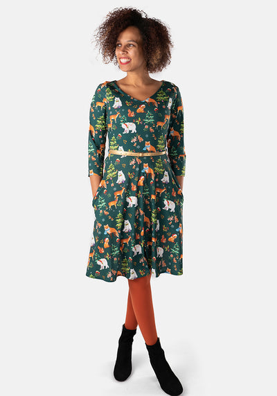 Brandy Wild Xmas Animals Print Dress