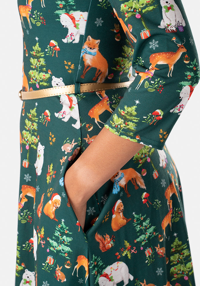 Brandy Wild Xmas Animals Print Dress