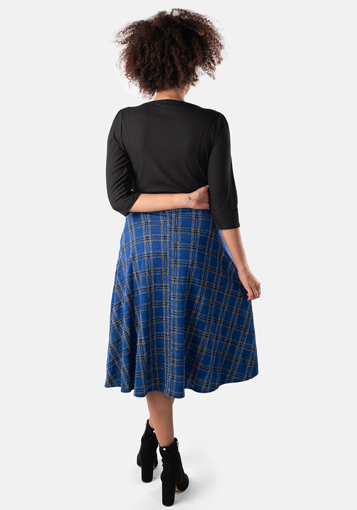Bridget Cobalt Tartan Midi A-Line Skirt