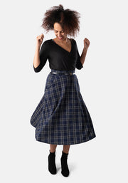 Bridget Navy Tartan Midi A-Line Skirt