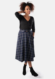 Bridget Navy Tartan Midi A-Line Skirt