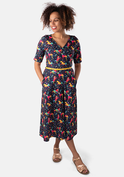 Calypso Rainbow Unicorn Print Midi Dress