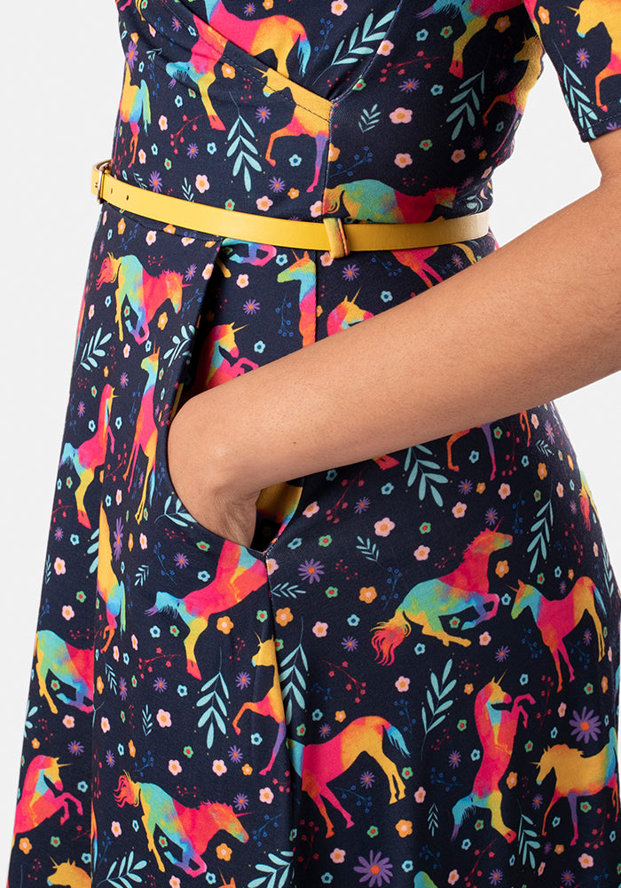 Calypso Rainbow Unicorn Print Midi Dress