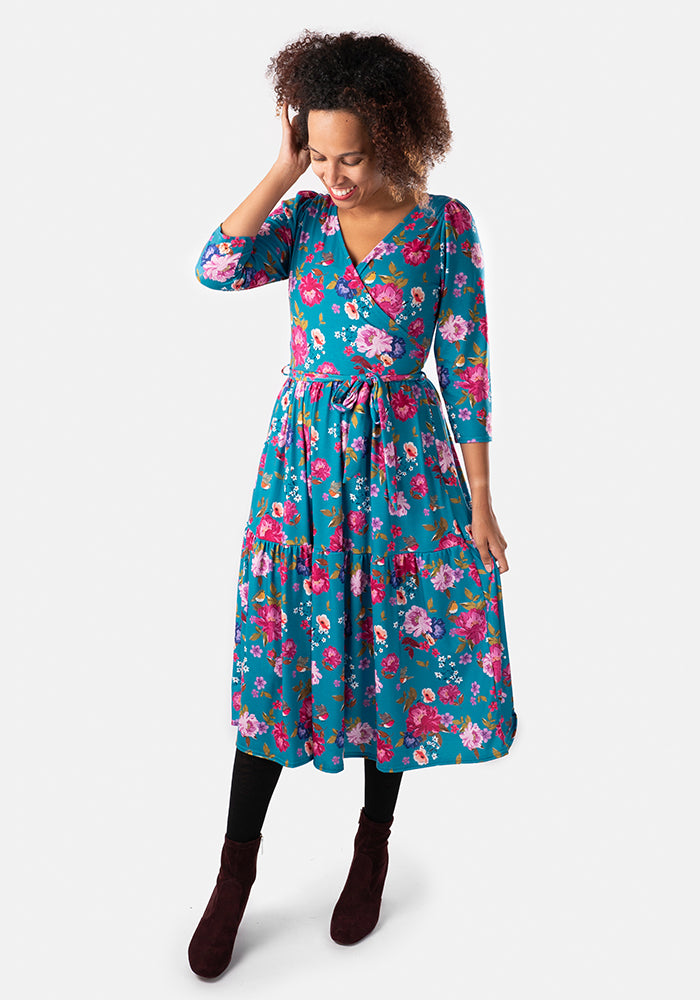 Camille Floral Robin Print Midi Dress