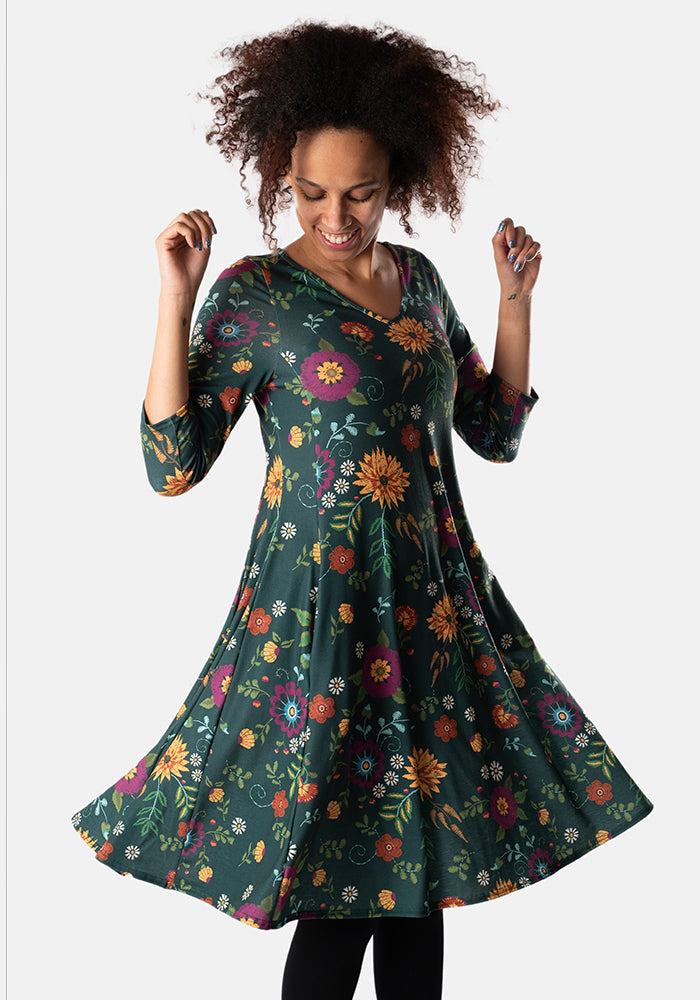 Camryn Embroidery Look Floral Print Dress