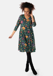 Camryn Embroidery Look Floral Print Dress