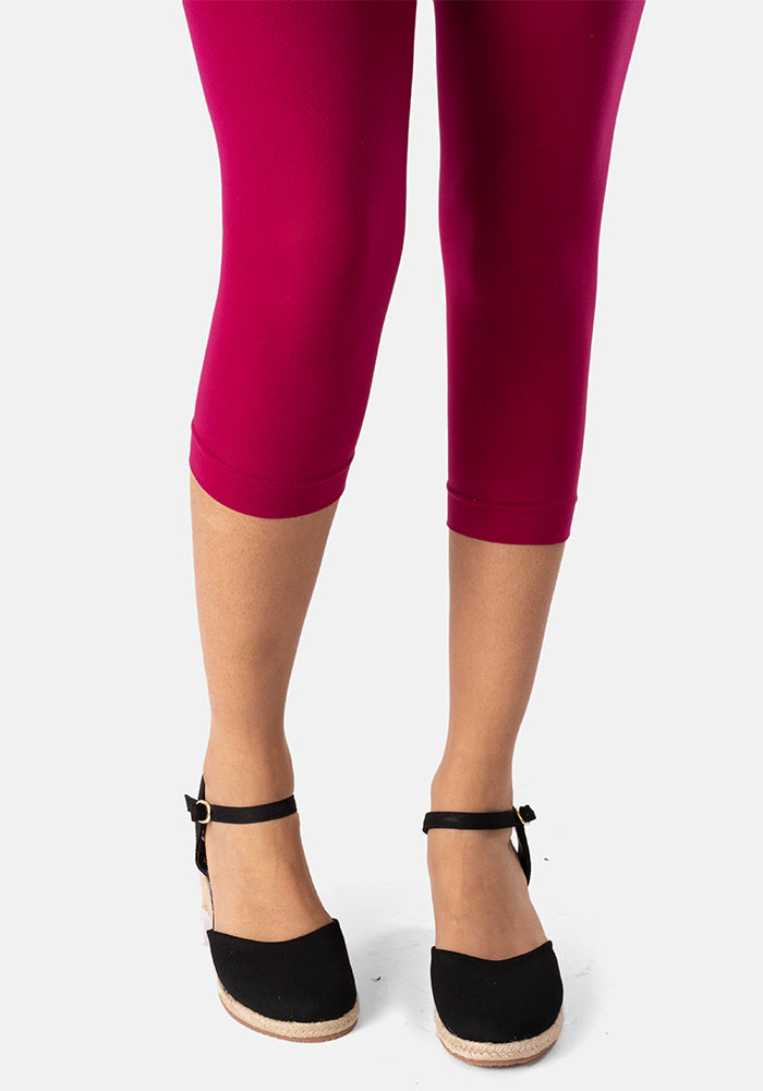 Second angle of 50 Denier Premium Capri Tights (Cerise)