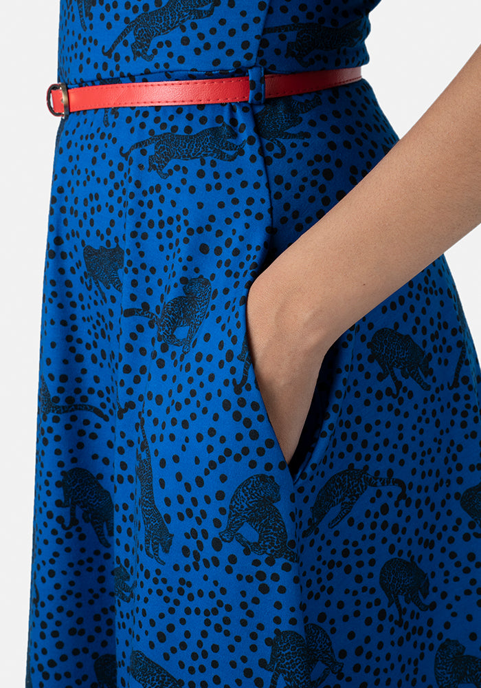 Carter Blue Leopard Print Dress