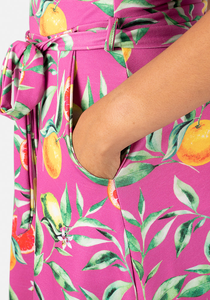 Carys Oranges & Lemon Print Midi Dress