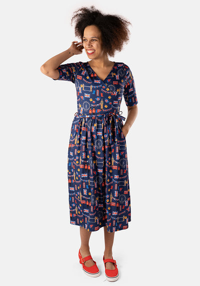 Charles Celebrate London Print Midi Dress