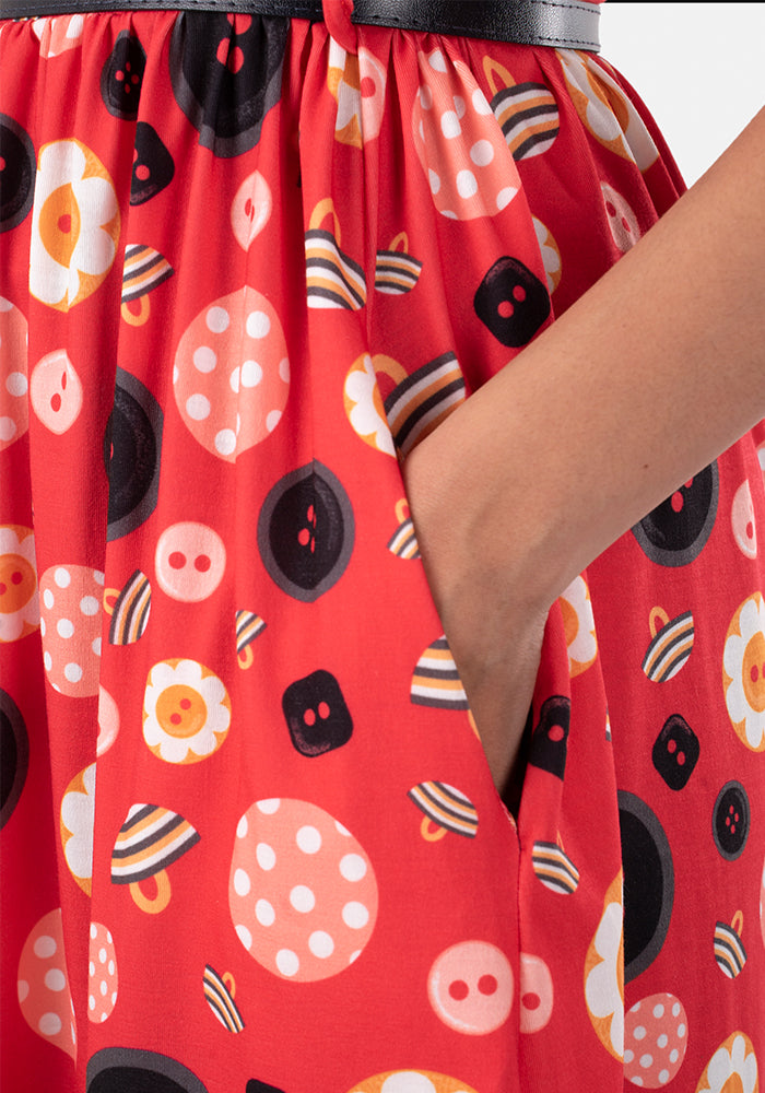 Clancy Red Button Print Dress