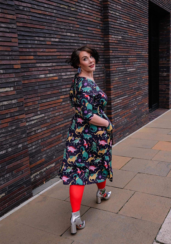 Clement Xmas Dinosaur Print Midi Dress