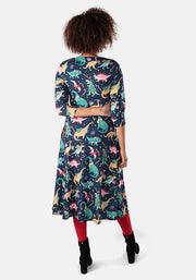 Clement Xmas Dinosaur Print Midi Dress