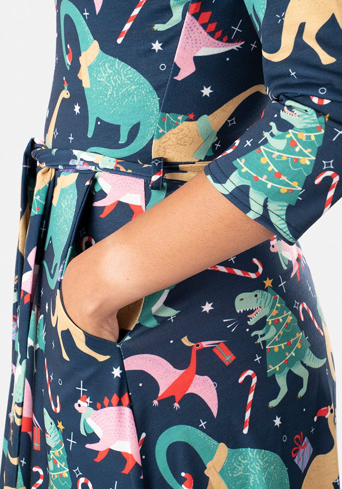 Clement Xmas Dinosaur Print Midi Dress